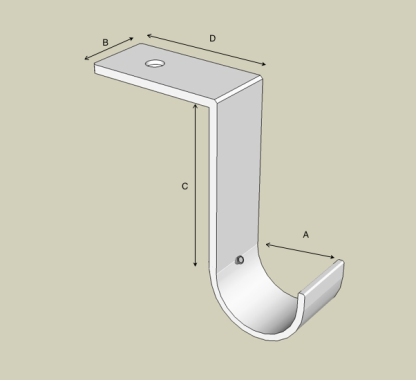 Ceiling bracket custom made showing dimensions