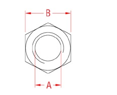 316 Stainless Steel Left-Hand UNF Hex Nuts dimensional drawing