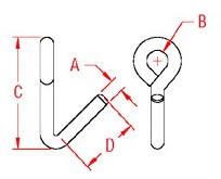 Downhaul Hook 316 Marine Grade Drawing