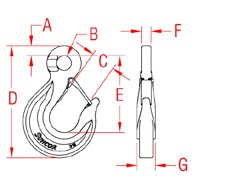 Eye Slip Hook Large Forged 316 Marine Grade Drawing