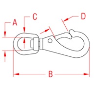 Swivel Eye Snap 316 Marine Grade Drawing