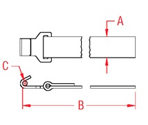 Stainless Steel 1-Inch Webbing Straps with Flat Hooks dimensional drawing