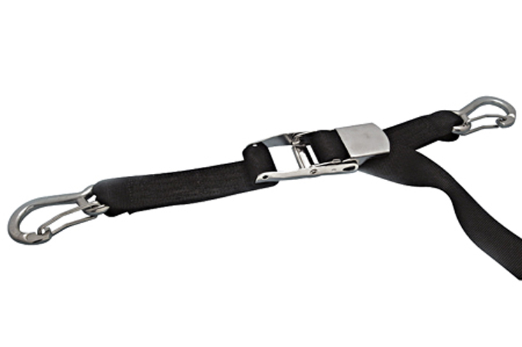 Over-Center Webbing Strap Assembly With Clips Black and Blue 304 and 316 Marine Grade Stainless Steel S0207-0525