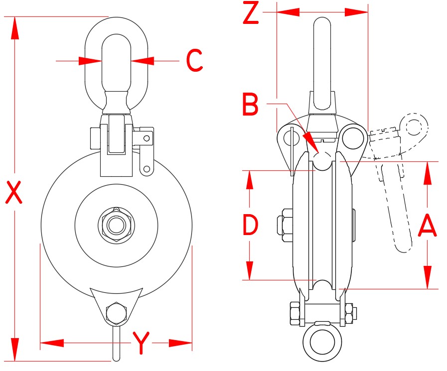 316 stainless steel rope snatch block dimensional drawing