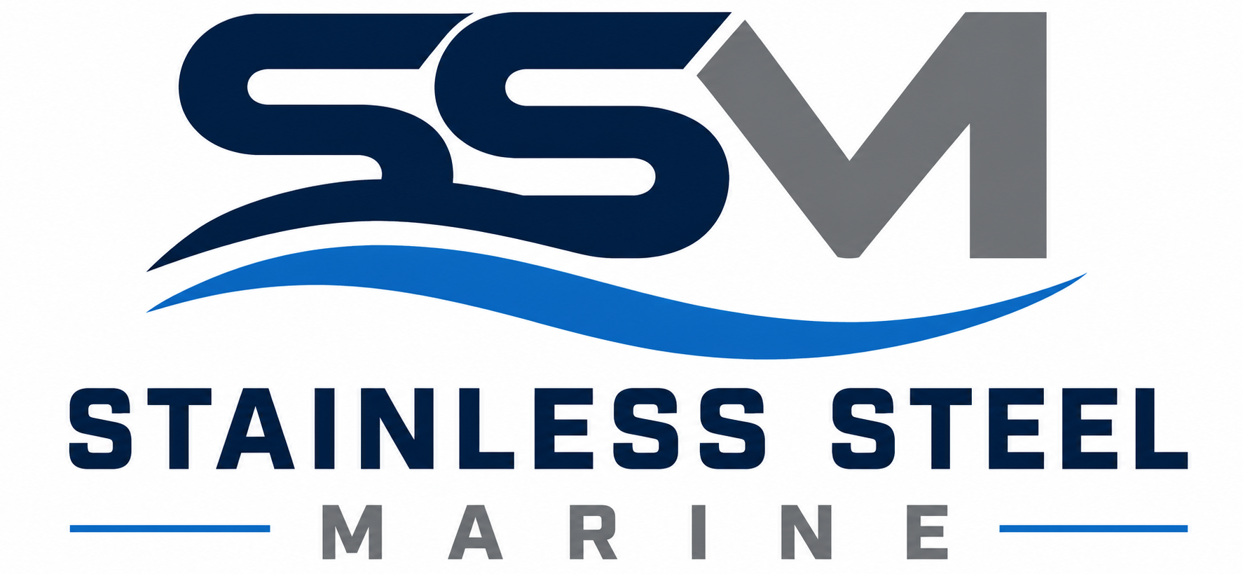 Stainless Steel Marine logo featuring the SSM monogram with a blue wave. Supplier of premium marine-grade stainless steel hardware, rigging components, fasteners, hinges, deck fittings and marine accessorieså Stainless Steel Marine logo featuring the SSM monogram with a blue wave. Supplier of premium marine-grade stainless steel hardware and rigging components..