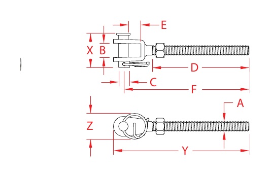 316 Stainless Steel Right-Hand Turnbuckle Jaws dimensional drawing