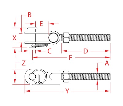 316 Stainless Steel Right-Hand Turnbuckle Toggles dimensional drawing