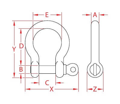 Stainless Steel Bow Shackles dimensional drawing