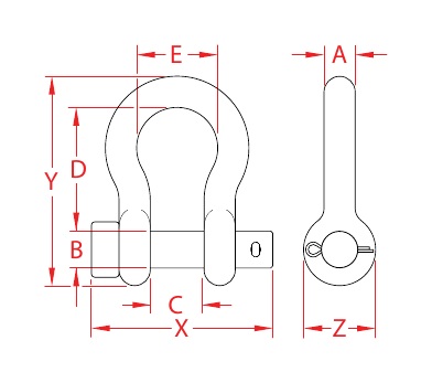 316 Stainless Steel Round-Pin Anchor Shackles dimensional drawing