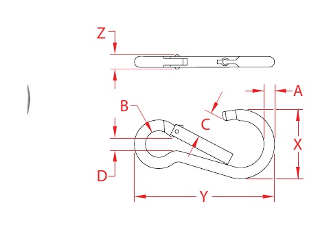 316 Stainless Steel Spring Clips dimensional drawing