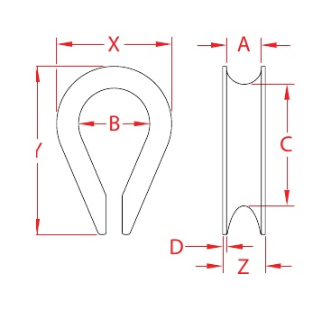 304 Stainless Steel Commercial Thimbles dimensional drawing