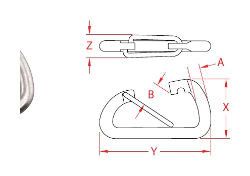 316 Stainless Steel Wire-Lever Spring Clips dimensional drawing