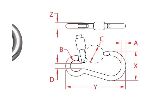 316 Stainless Steel Open-Out Slide-Lock Clips dimensional drawing