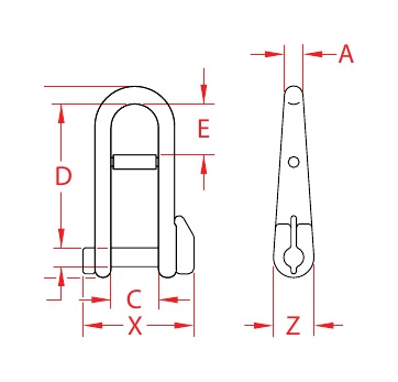 316 Stainless Steel Halyard Shackles with Key Pins dimensional drawing