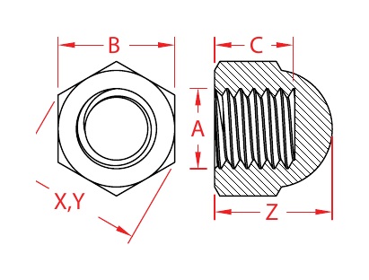 316 Stainless Steel Right-Hand UNC Acorn Nuts dimensional drawing