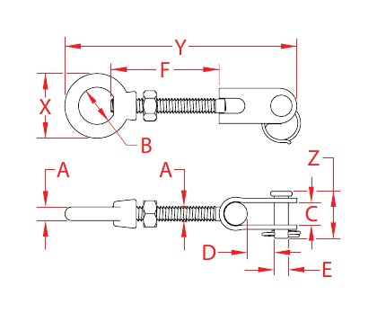 316 Stainless Steel Toggle Eyes dimensional drawing