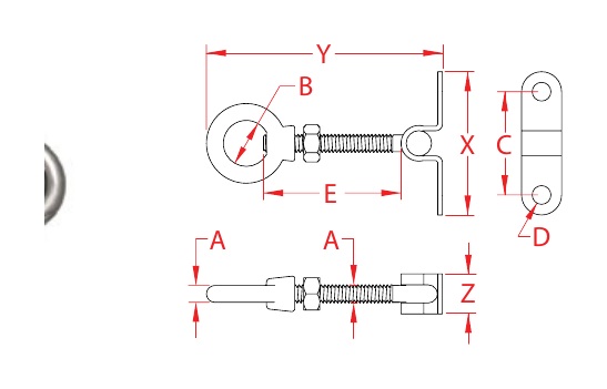 316 Stainless Steel Wall Toggle Eyes dimensional drawing
