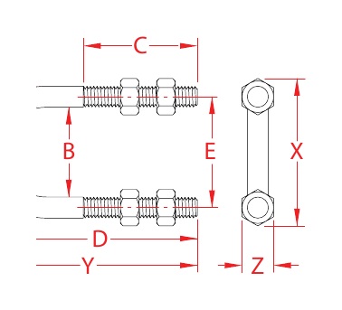 304 Stainless Steel Long U-Bolts with Four Nuts dimensional drawing