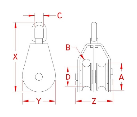 Stainless Steel Twin Swivel Blocks dimensional drawing