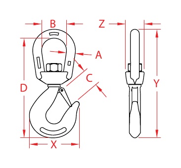316 Stainless Steel Forged Swivel-Eye Hooks dimensional drawing