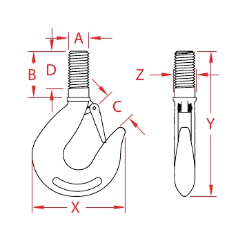 316 Stainless Steel Threaded Forged Shank Hooks dimensional drawing