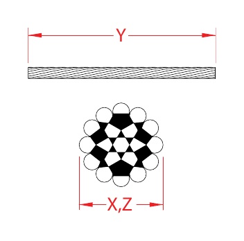 304 Stainless Steel 1x19 Wire Rope dimensional drawing