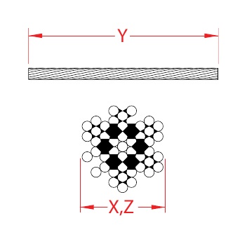 316 Stainless Steel 7x7 Wire Rope dimensional drawing