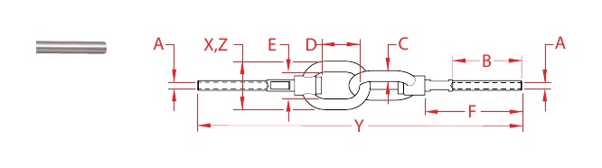 316 Stainless Steel Hand-Swage Joined Swivel Gate Eyes dimensional drawing
