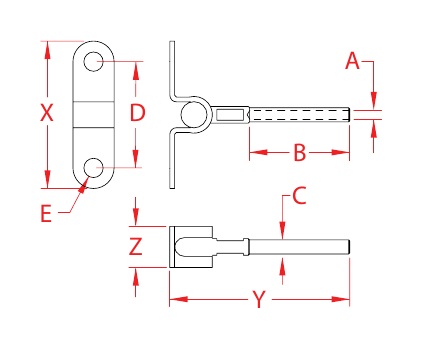 316 Stainless Steel Hand-Swage Wall Toggles dimensional drawing