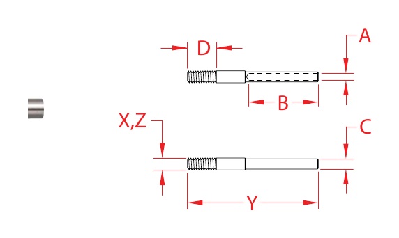316 Stainless Steel Short Hand-Swage Studs dimensional drawing