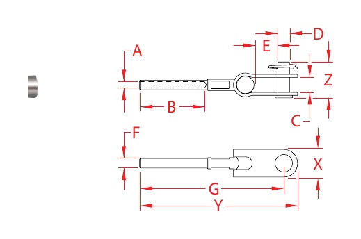 316 Stainless Steel Hand-Swage Toggles dimensional drawing