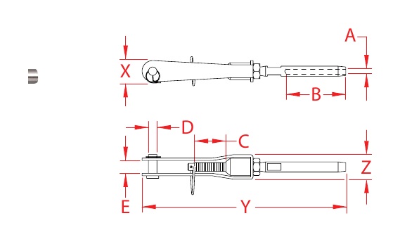 316 Stainless Steel Hand-Swage Lifeline Adjusters dimensional drawing