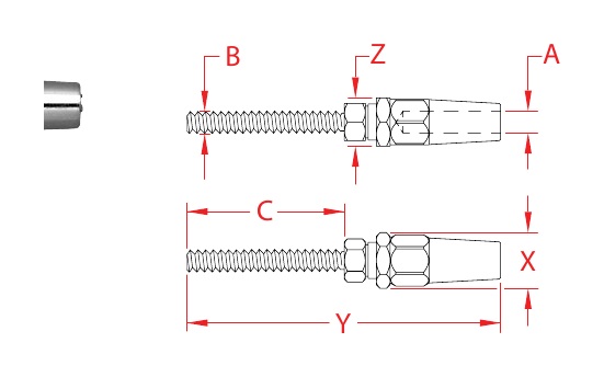 Stainless Steel Right-Hand UNF Quick-Attach Studs dimensional drawing