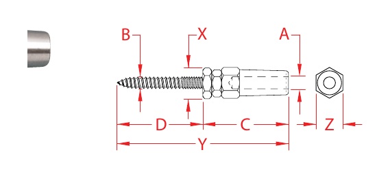 Stainless Steel Quick-Attach Wood Studs dimensional drawing