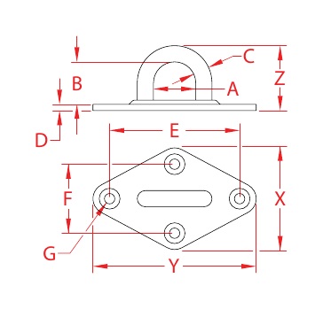 Stainless Steel Diamond Pad-Eye Components dimensional drawing