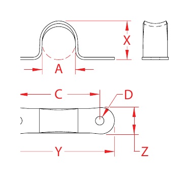 Stainless Steel Two-Hole Eye Straps dimensional drawing