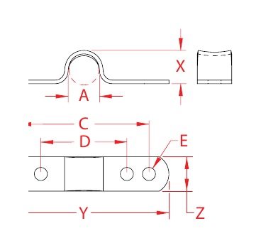 Stainless Steel Four-Hole Eye Straps dimensional drawing