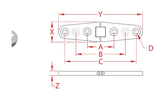 Stainless Steel Heavy-Duty Flush Strap Hinges dimensional drawing