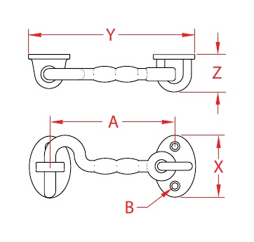 Stainless Steel Door Hook Sets dimensional drawing