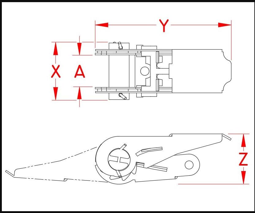 304 Stainless Steel Ratchet Assemblies with Double Harness Hooks dimensional drawing