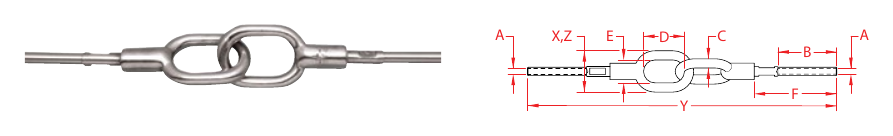 316 Stainless Steel Hand-Swage Joined Gate Eyes dimensional drawing