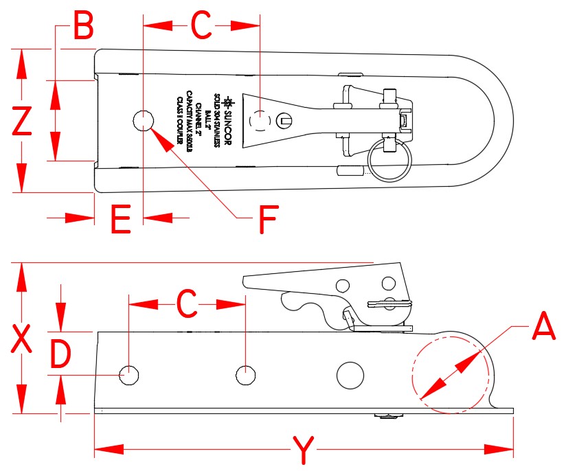 304 Stainless Steel Trailer Couplers dimensional drawing