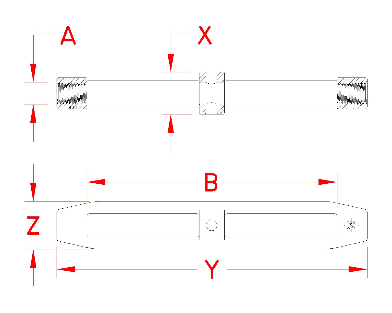 316 Stainless Steel Open Turnbuckle Bodies dimensional drawing