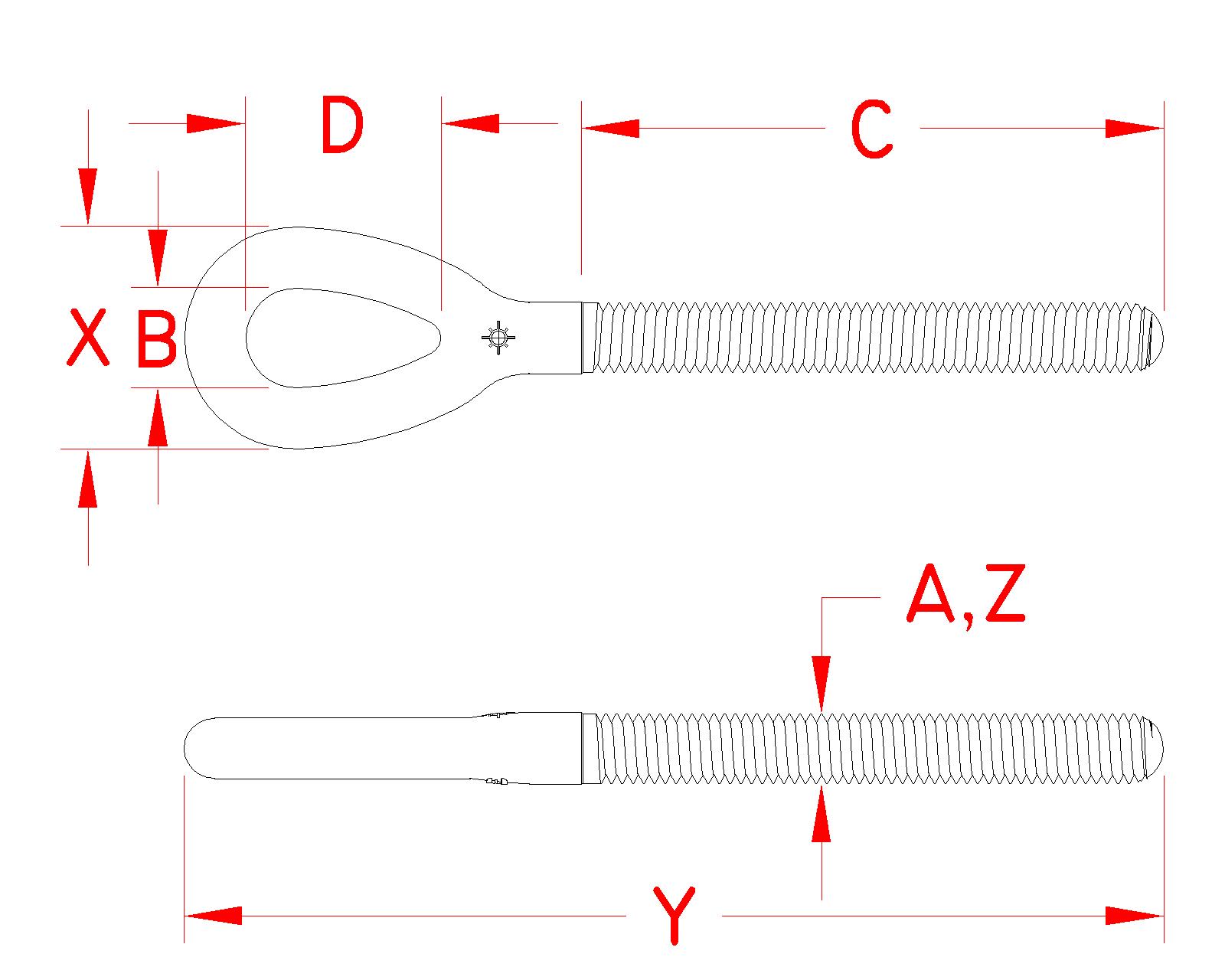 316 Stainless Steel Forged Right-Hand Turnbuckle Eyes dimensional drawing