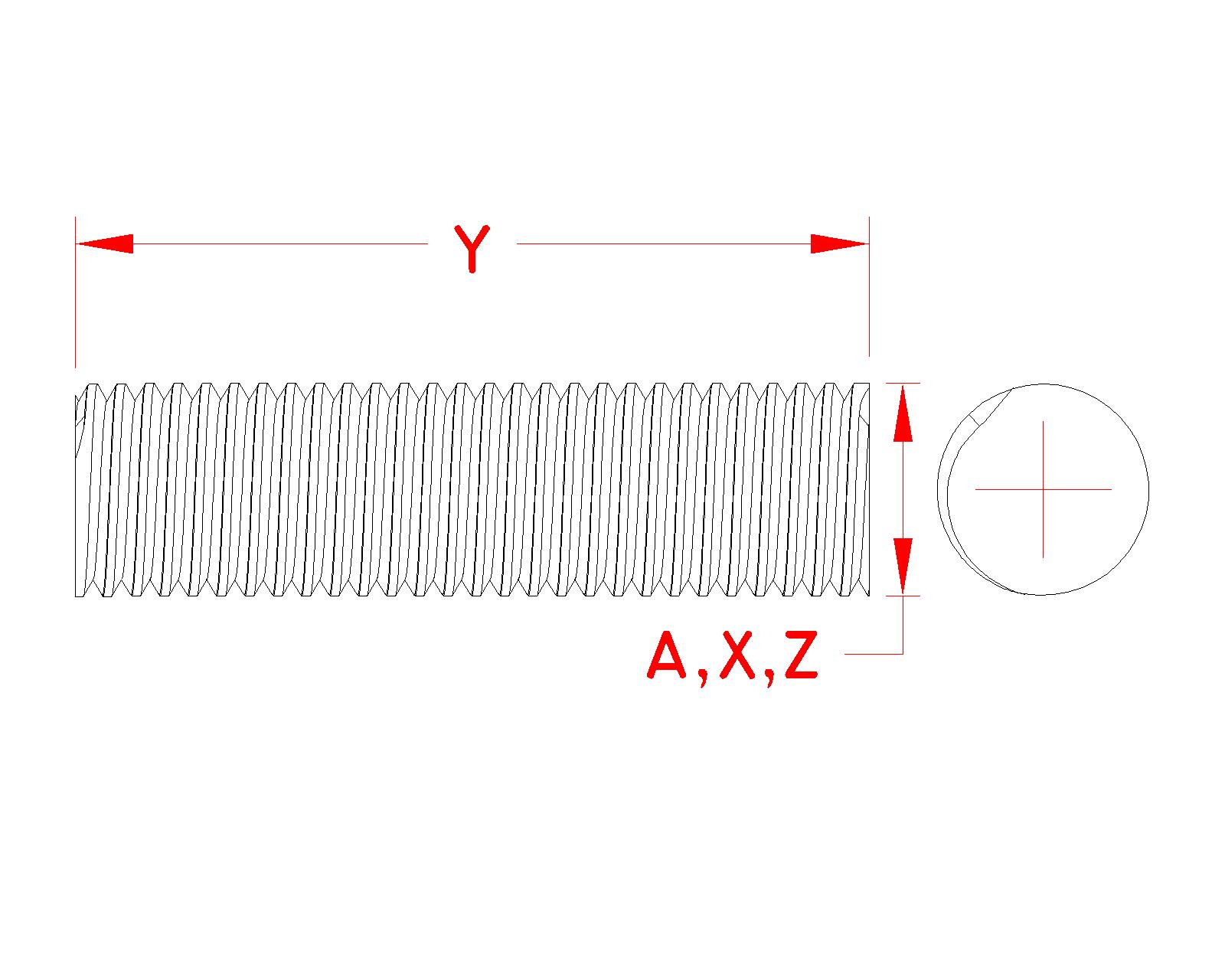 316 Stainless Steel Fully Threaded Right-Hand Turnbuckle Studs dimensional drawing