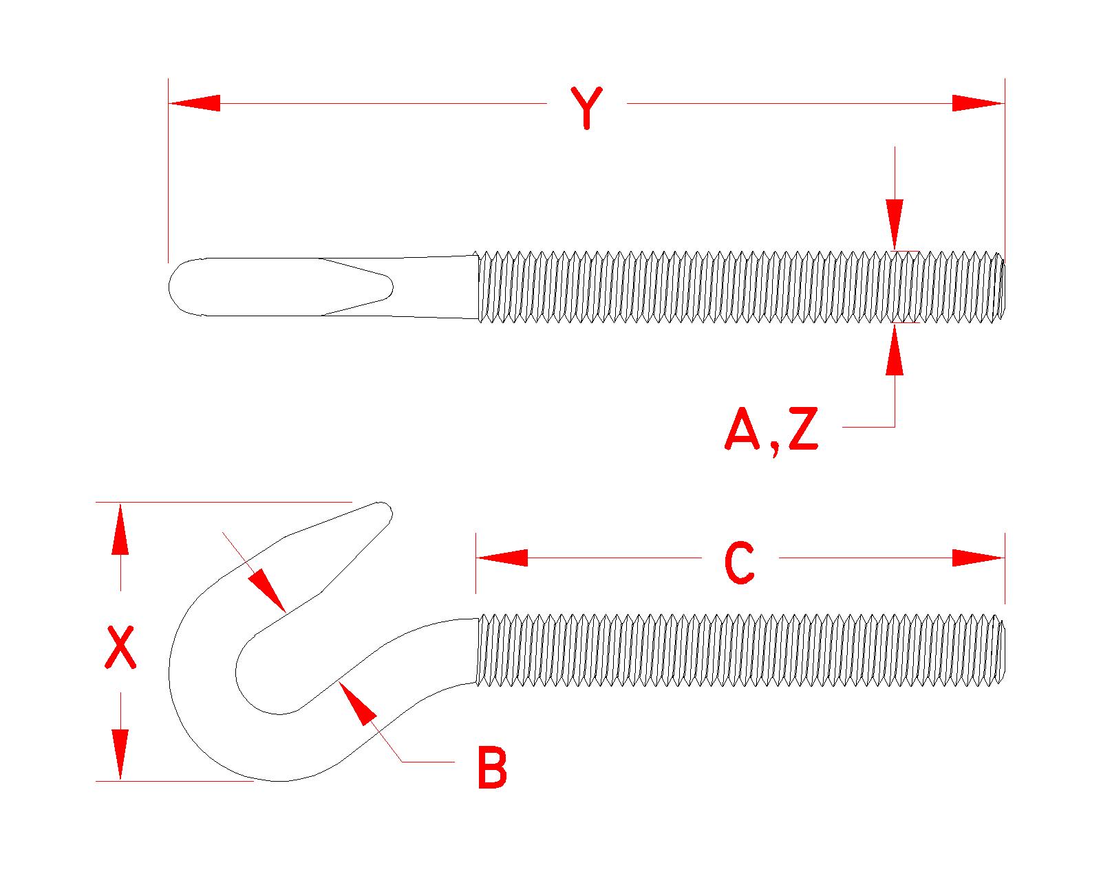316 Stainless Steel Left-Hand Turnbuckle Hooks dimensional drawing
