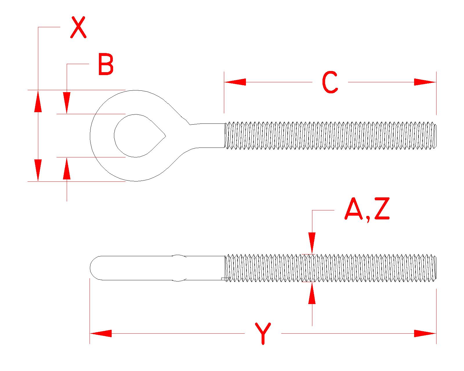 316 Stainless Steel Right-Hand Turnbuckle Eyes dimensional drawing