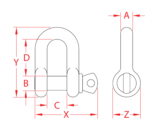Federal-Spec Stainless Steel Chain Shackles dimensional drawing