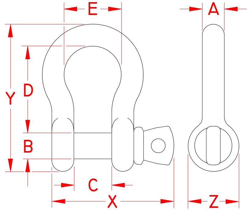 Federal-Spec Stainless Steel Anchor Shackles dimensional drawing