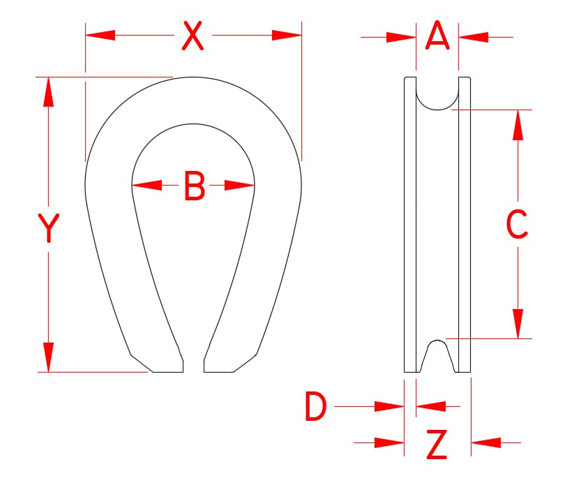 304 Stainless Steel Federal-Specification Thimbles dimensional drawing